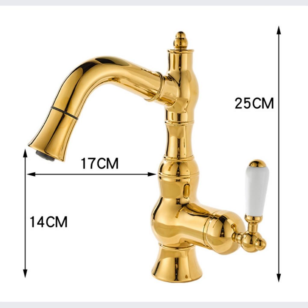 Gold Basin Faucet Antique Brass Pull Out Bathroom Faucet Hot & Cold Black Bathroom Sink Faucet Decked Lavotory Faucet Sink Mixer