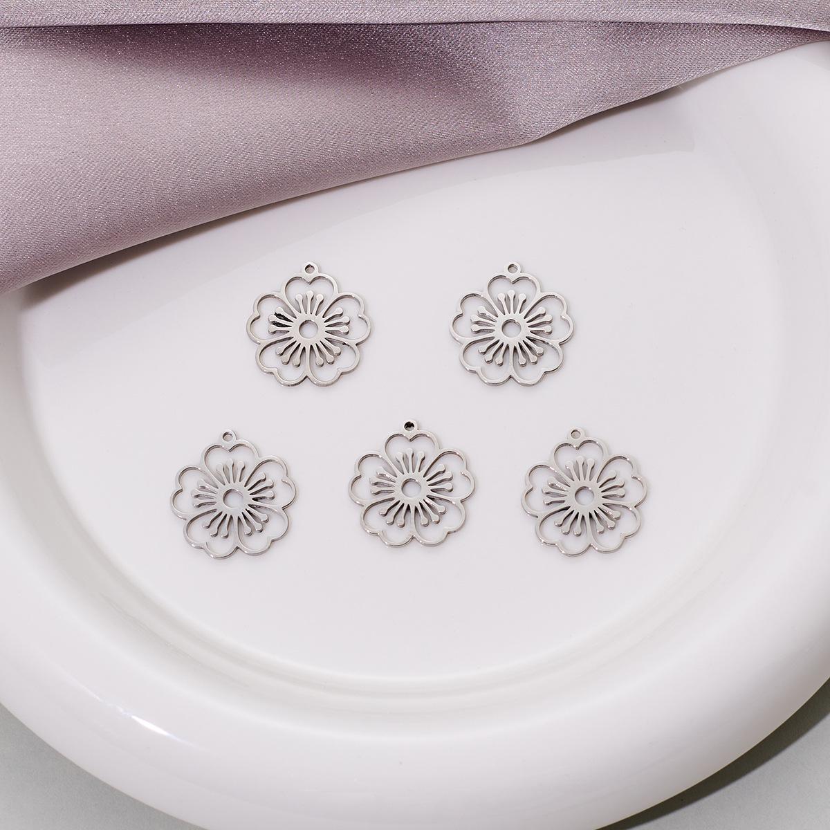 Stainless Steel Hollow Flower Pendant Heart Earrings & Necklace