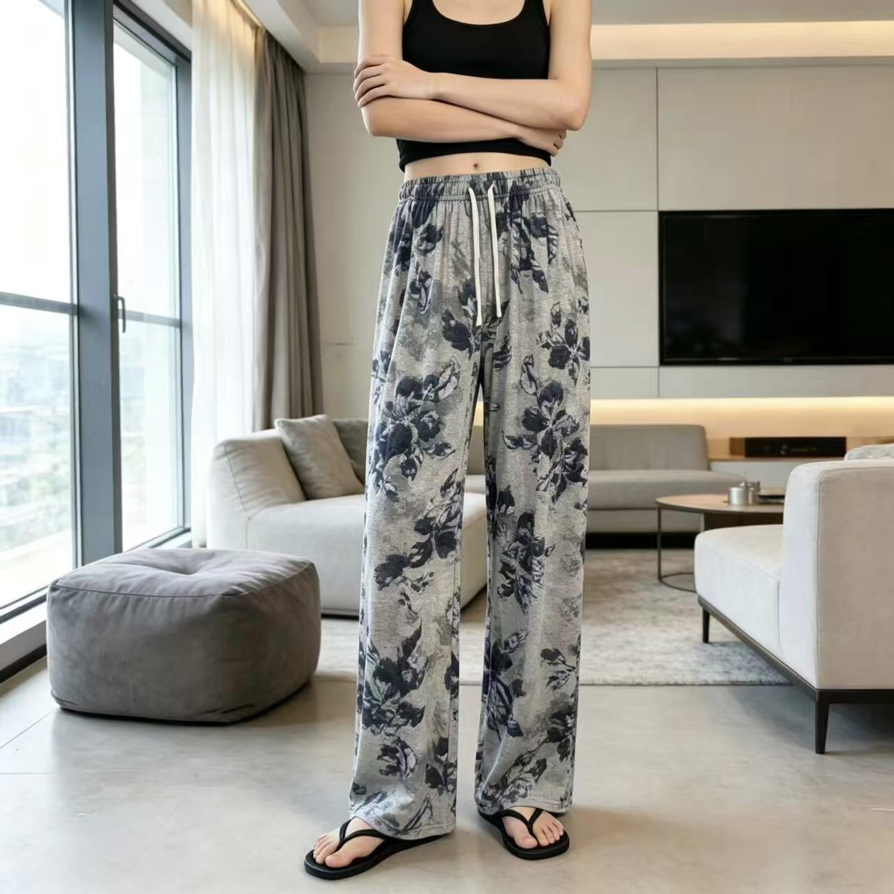 Women s Lightweight Ice Silk Wide-Leg Pants Straight-Leg Summer Pants Casual Mosquito-Repellent