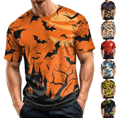 Men Casual Crew Neck Lightweight Breathable Short Sleeve Top with Halloween Inspired Printed Pattern for Daily Wear