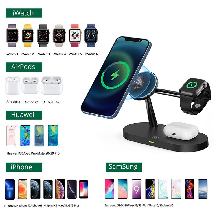 4 In 1 Wireless Charger Stand Magnetic 15W Fast Wireless Charger Station for iPhone 15 14 13 12 Airpods 3 Iwatch
