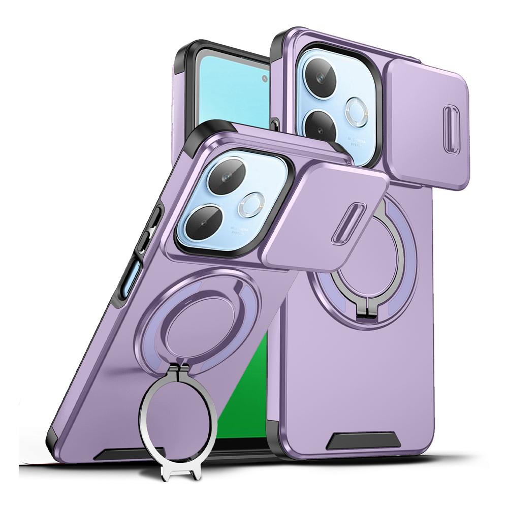 KEYSION 360° Rotating Ring Stand Phone Case for OPPO A5 Pro 5G Slide Camera Protection Magnetic Shockproof Cover for OPPO A5 Pro
