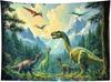 Dinosaur Tapestry for Bedroom, Ancient Wild Animal Dinosaur In Green Forest Tapestry Wall Hanging Mountain Nature Landscap