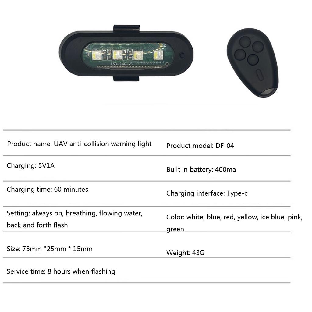 Universal Aircraft Strobe Lights Anti-collision LED Drone Strobe Light Type-C Charging Warning Signal Light 7 Colors