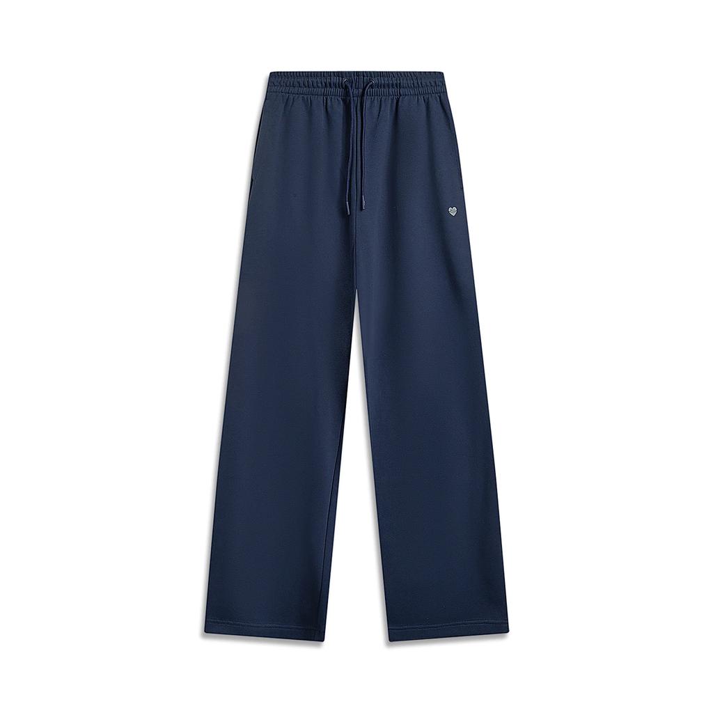 Li Ning Sports Trend Series Straight Loose Mid Waist Casual Simple Solid Color Comfortable Versatile Knitted Sports Pants Women Pants AKLU326-4