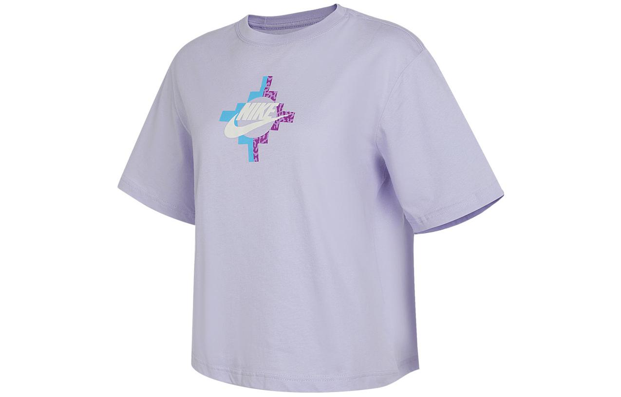 Nike Women ss Letter Print Logo Classic Cropped Crewneck T-Shirt Purple FB8210-536 M