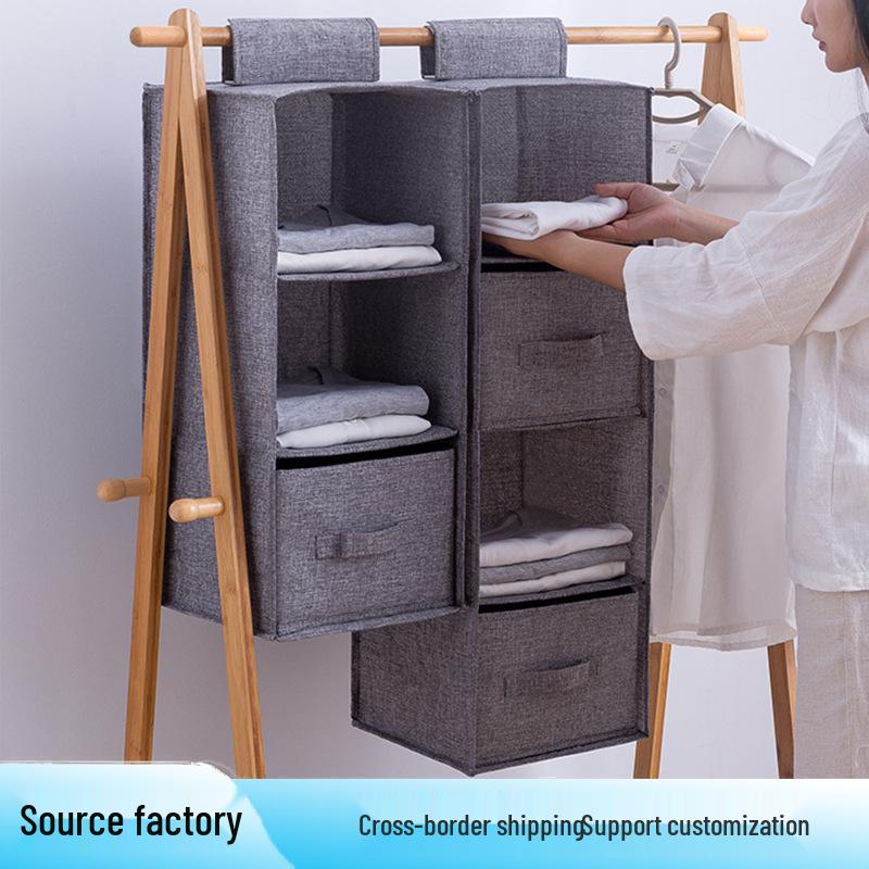Cotton Linen Hanging Wardrobe Organizer with Multi-Layer Drawers for Clothes and Underwear