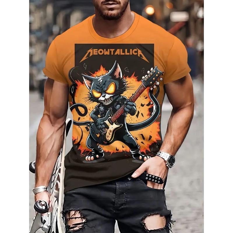 Kreslené pánské tričko s kočičím vzorem tisk léto ležérní triko s krátkým rukávem ulice s kulatým výstřihem krátkým rukávem top oversized oblečení