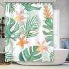 Green Tropical Leaf Shower Curtain Waterproof Bathroom Decor Set Pink Flower Patterned Fabric Shower Cather with Rings Customiza