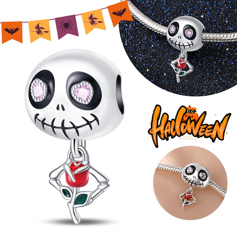

Halloween Party Copper Gothic Cute Skeleton With Rose Beads Fit Charms Diy Bracelet For Jewelry Making Women Gift білий