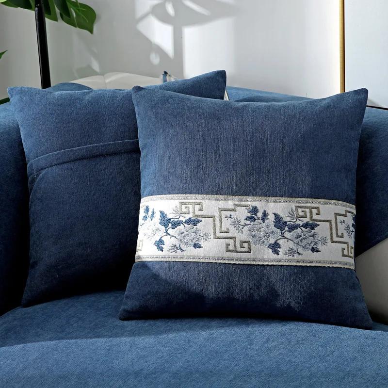 Chinese Style Chenille Sofa Cover Four Seasonal Universal Solid Wood Sofa Seat Cushion Solid Color Anti Slip Couch Cushion Cover