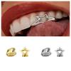 Y2K Punk Stern Grillz-Glänzender Hohl Pentagramm Zähne Schmuck mit Doppelzahn-Passform, Unisex Abnehmbares Mund-Accessoire für Partys