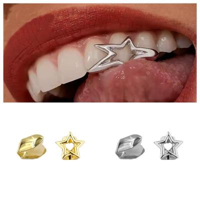 2Pcs/Set Glossy Hollow Irregular Star Doubletooth Caps For Women Men Y2K Punk Pentagram Teeth Grillz Mouth Jewelry