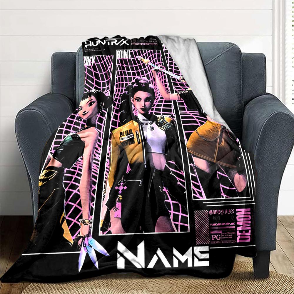 Customiz Name Personality Kpop Demon Hunters  Blanket Soft &Warm Sofa Office Bed Travel Lunch Break Blanket, Gift Suitable All Seasons