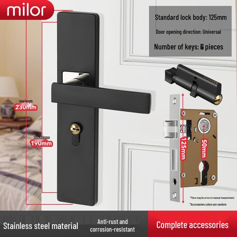 Universal Interior Door Lock Set: Silent Three-Piece Black Handle for Bedroom or Old Door Replacement