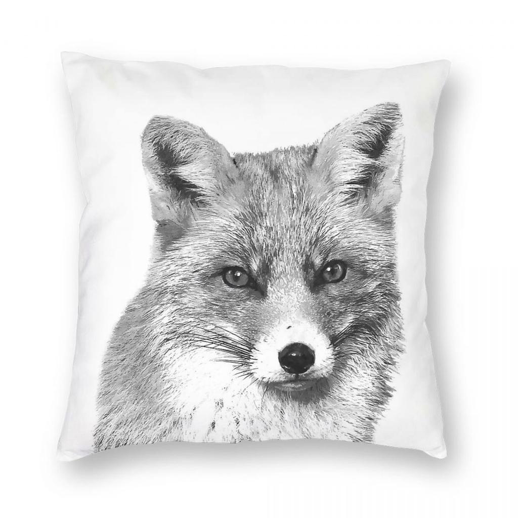 Black And White Fox Square Pillowcase Polyester Linen Velvet Printed Zip Decorative Pillow Case Home Cushion Case