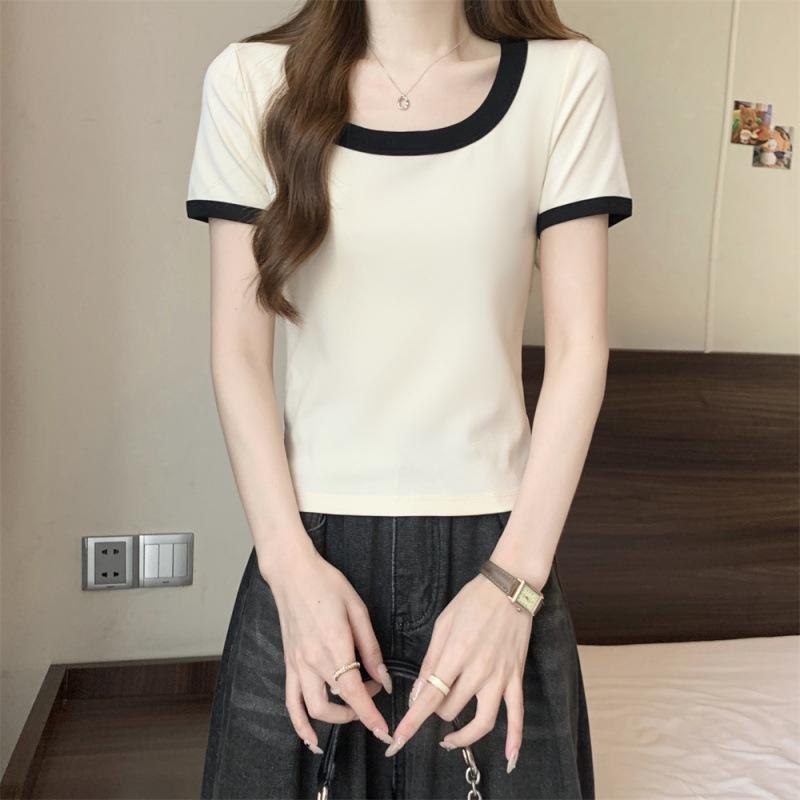 

Women s Summer 2025 Slim Fit Square Neck Short-Sleeve Top Medium