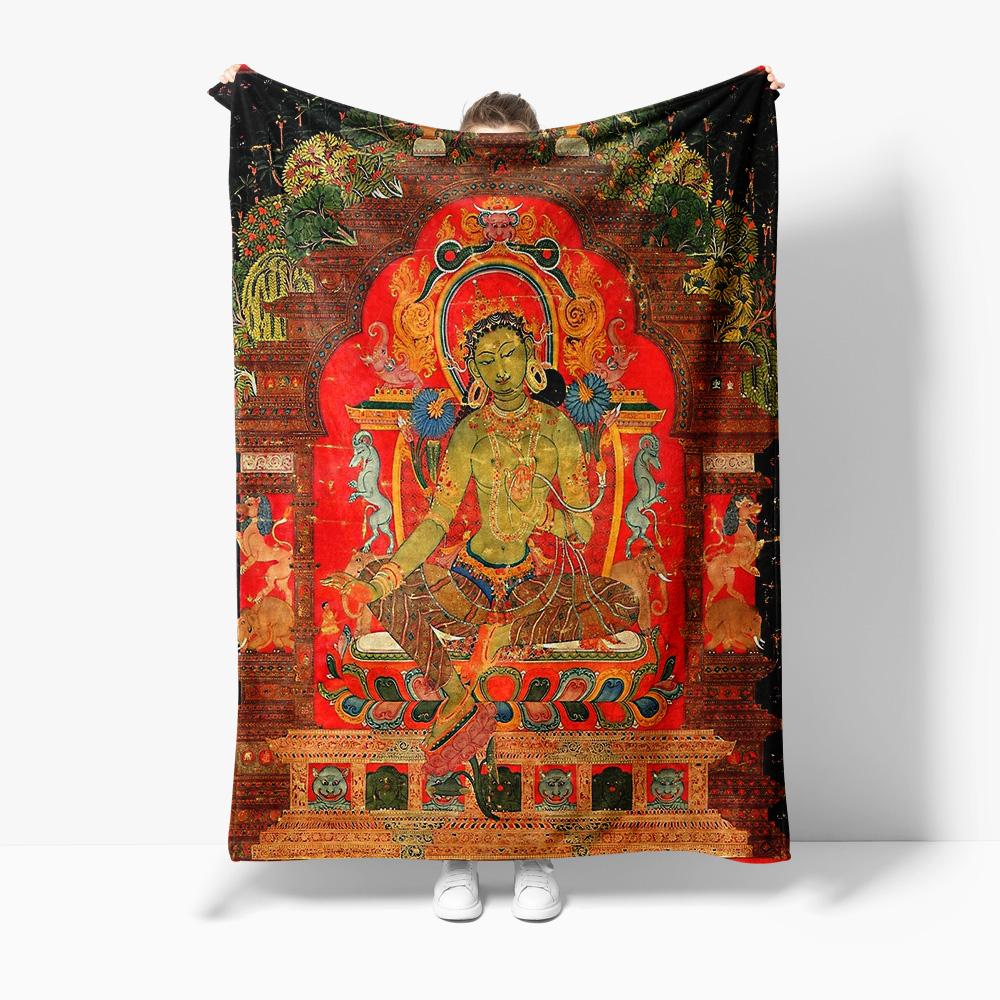 Tibetan Buddhist Prayer Flag Blanket Om Mani Padme Hum Wall Hanging Decorative Rug Home Decor Meditation Blanket 130x150cm