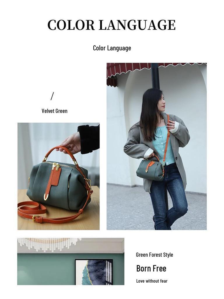 Damen Echtleder Boston Tasche – Stilvolle Farbblock Crossbody Handtasche & Tote