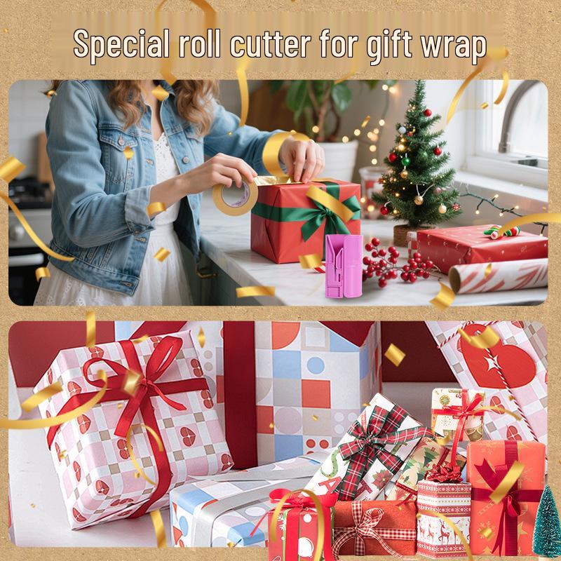 Christmas Round Cylinder Paper Slicer: Gift Wrapping Cutter with Replaceable Blade