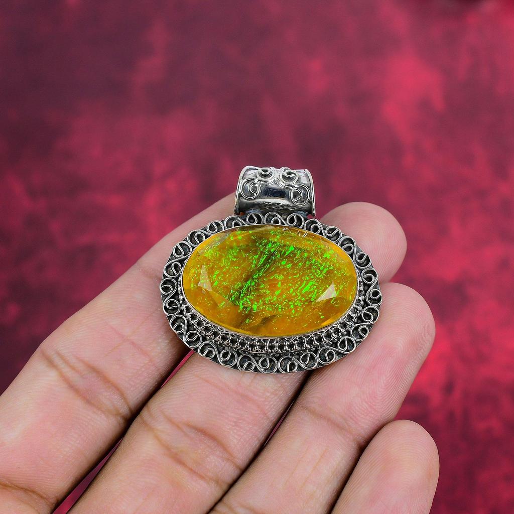 Yellow Triplet Opal Pendant, 925 Sterling Silver Pendant Jewelry, Handmade Pendant Gemstone Jewelry