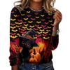 Women's Halloween 3D Printed Pumpkin Face Bat Long Sleeve Shirt Autumn Loose Casual Polyester Round Neck Fashion Casual Top