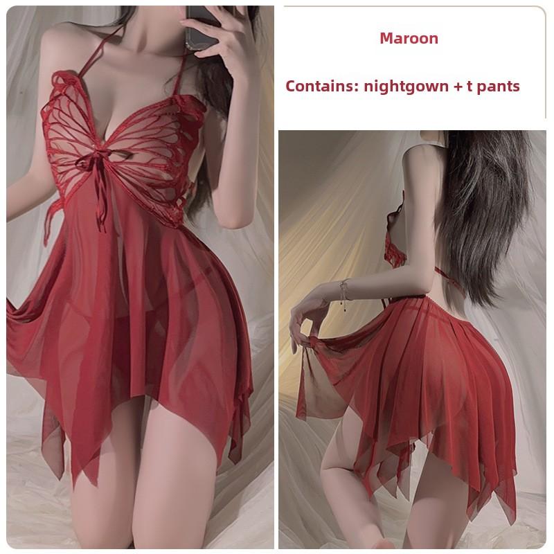 Sex Underwear Pure Desire Wind Perspective Mesh Sexy Butterfly Hot Large Size Nightdress Women's Uniform Suit