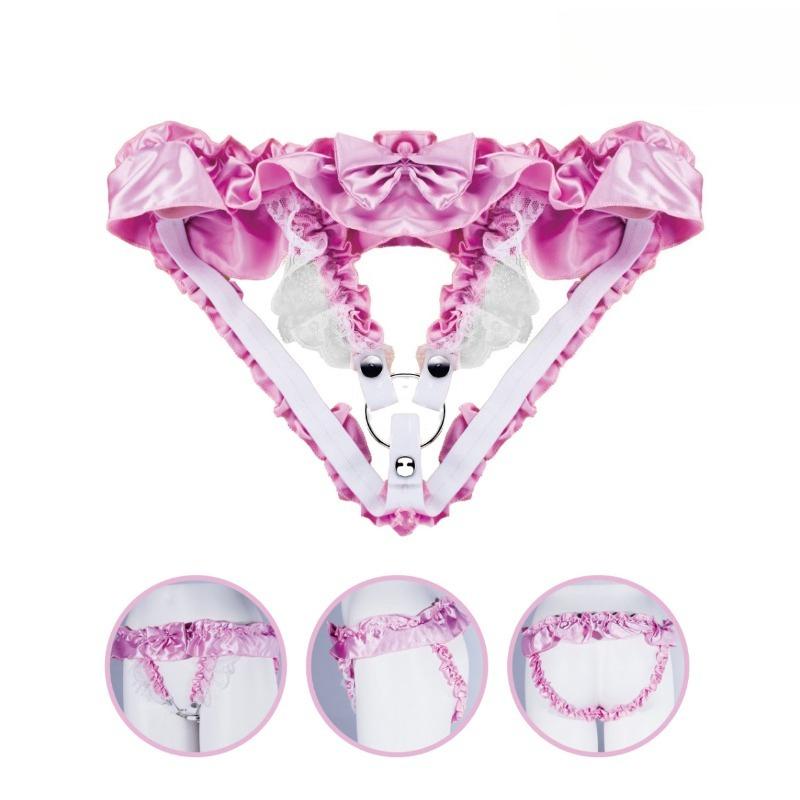 Pink Lace Bow Chastity Belt Waistband Penis CB Lock Strap Sissy Support Belt SM Devices Erotic Accessories for Man Adult Sex Toy