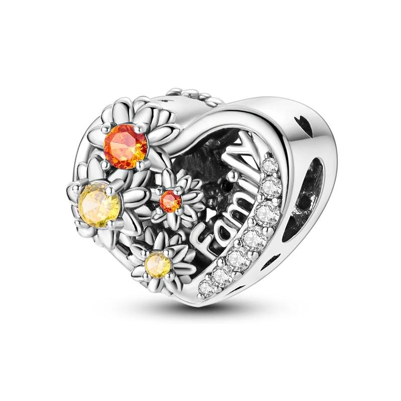 

Genuine Charm Sunflower Heart Pink Zircon Crown Birthstone Bead Copper Fits Bracelets Jewellery WomanS Birthday Present DoItYourself