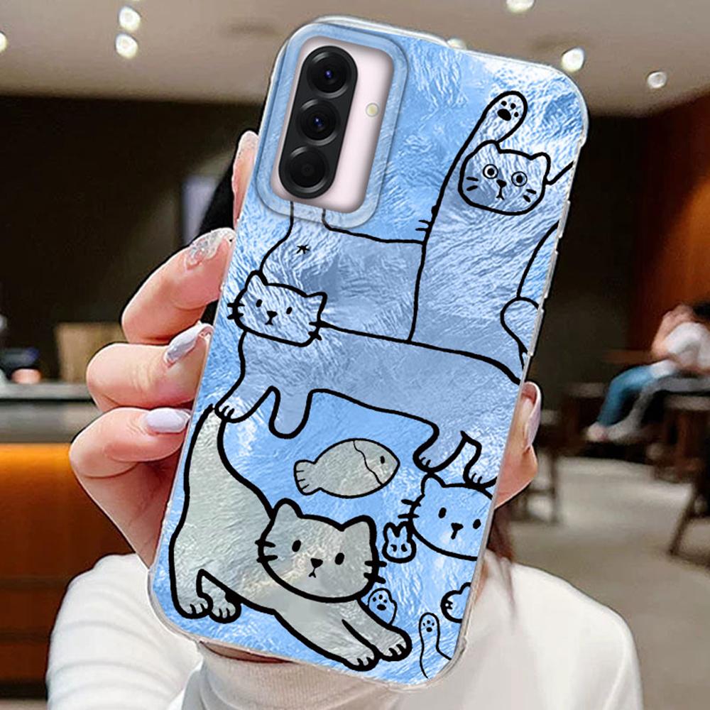 

Перфорированный чехол-ракушка «Фиолетовая Рыба-Кошка» для Samsung Galaxy A56 A36 A26 A16 A55 A15 A25 A35 S25, противоударная задняя крышка Samsung S25 Ultra