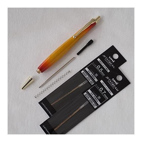 Luminio Wooden Ballpoint Pen, Oil-Based 0.7mm, Knock-Type, Easy to Write, Guitar-Style Sunburst Finish, Rare Wood, Made in Japan, Handmade by