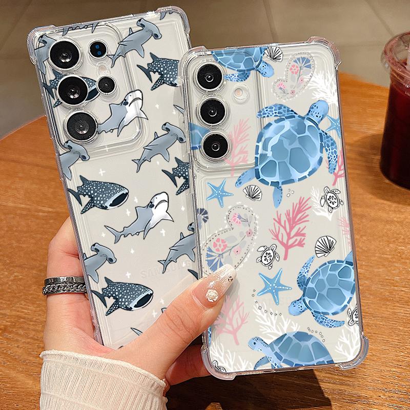 Whale Turtle Pattern Clear Phone Case For Samsung Galaxy S26 S25 S24 S23 Ultra S22 S26 Plus S21 S24 S25 FE Shockproof Soft Cover