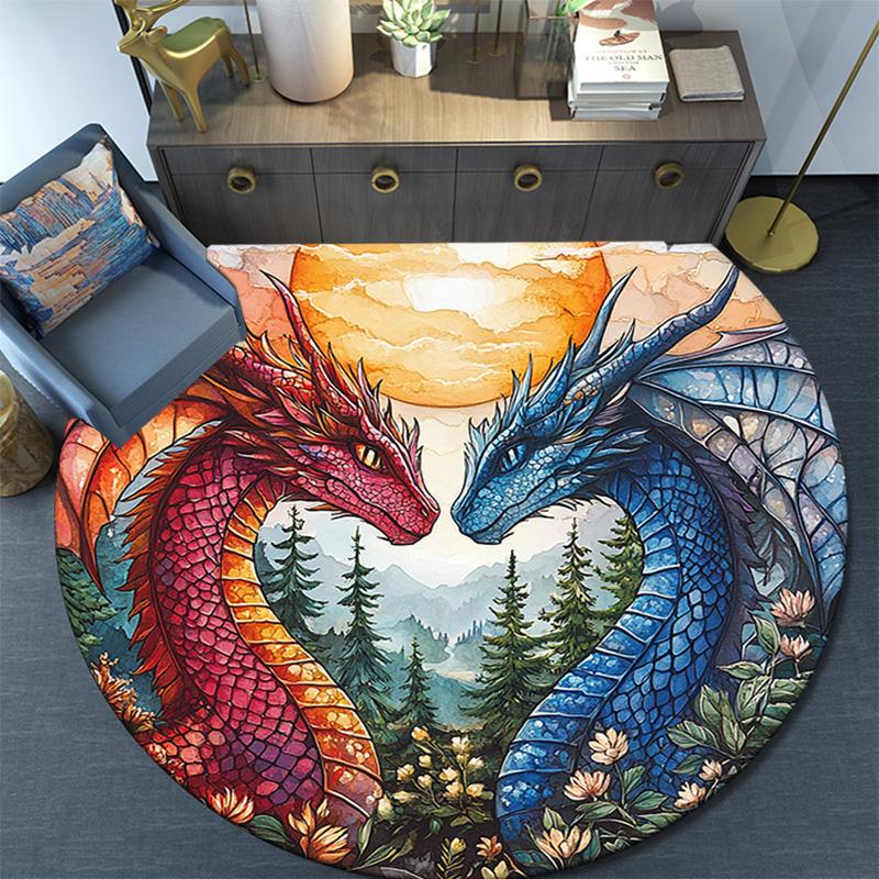 Dragon Artwork Round Area Rug,Carpet Rug for Living Room Bedroom Sofa Playroom Decor,Non-slip Floor Mat