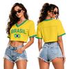 Crop Top Femme Col en V Manches Courtes Imprimé USA Coupe Ample T-shirt pour Événements Sportifs et Usage Quotidien Tissu Confortable