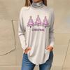Women's Fashionable Loose-Fit High-Neck T-Shirt With Christmas Print Long-Sleeved Top