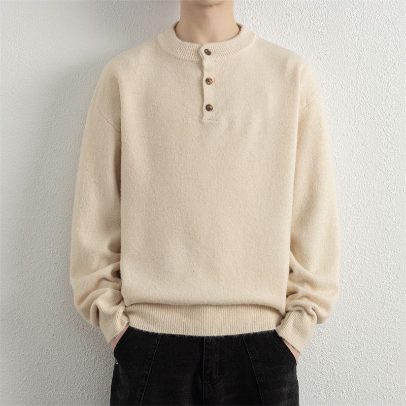 Men's Trendy Loose Henley Knit Pullover for Autumn/Winter 2025
