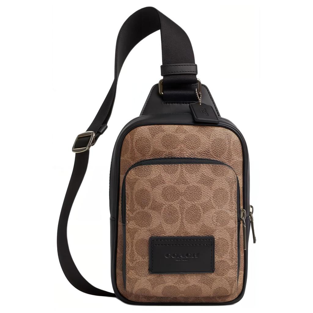 Coach Men's Signature Canvas Sling Pack Crossbody Bag Leather Trim Chest Bag For Daily Commuting Travel CV763-QBNRX