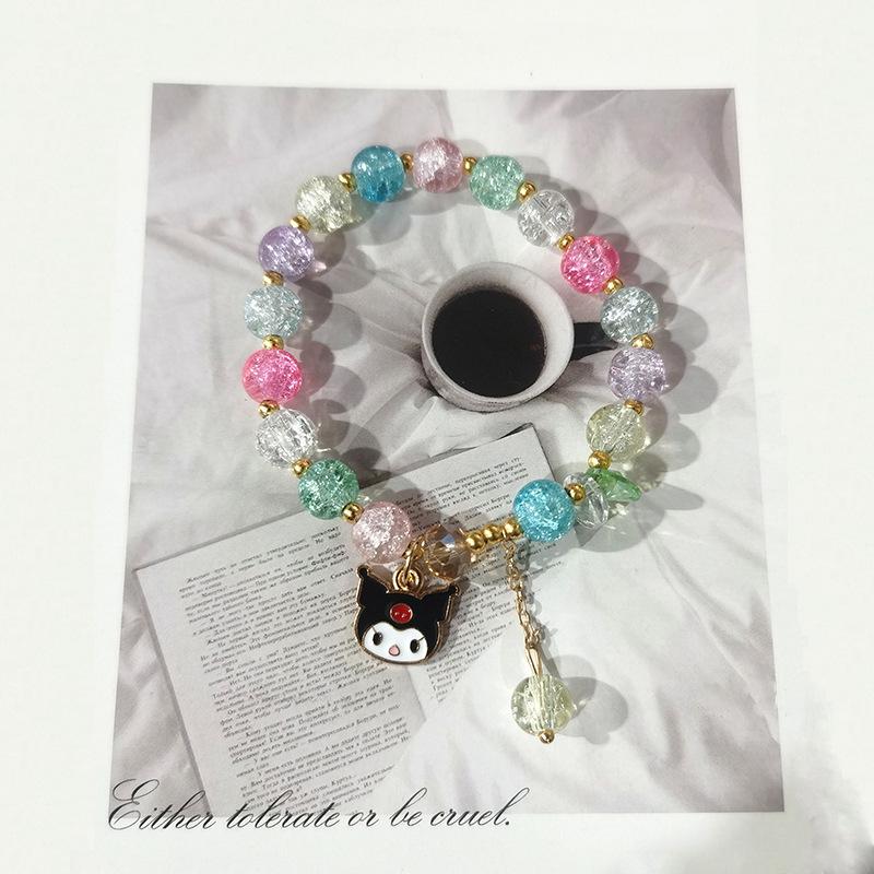 Sanrio Popcorn Crystal Beaded Bracelet: Strawberry Bear & Kuromi Cartoon Charm - Perfect Christmas Gift for Besties
