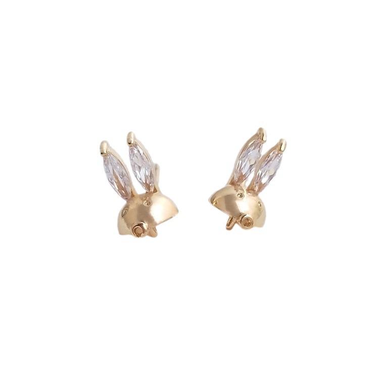 14K Gold-Filled Silver Rabbit Zircon Bead Stud Earrings
