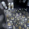 Weihnachten Geprägte Nagelkunst Aufkleber Verträumtes Schloss Weihnachtsbaum Schneeflocke Selbstklebende Maniküre Abziehbilder Nageldekoration