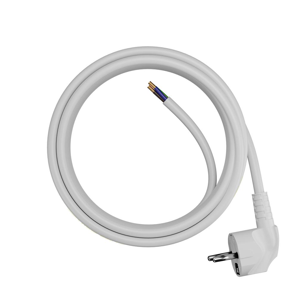 Przewód Zasilający Kabel Z Wtyczką Kątową 5M 3X1,5Mm2 Uni-Schuko Biały