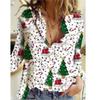 Green Red Christmas Snowflakes Print Women Shirts Tops Fashion Autumn New Long Sleeve Loose