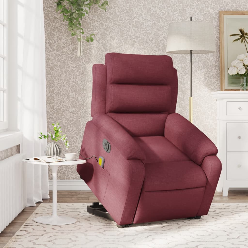 Electric Massage Recliner with Rising Function Burgundy Fabric