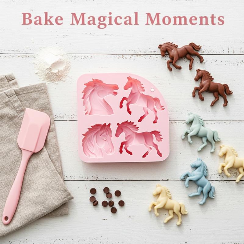 New Horse Mold Silicone 4 Cavity 3D Horse Themed Baking Mould Tray For Party Chocolate Cake Topper Dessert Mousse Pastry