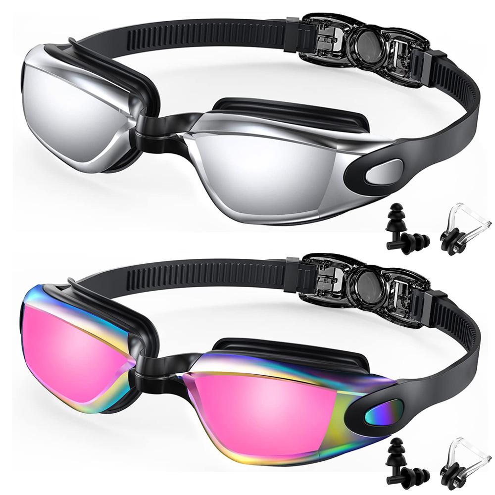 2 Pack Swimming Goggles Anti-Fog UV Protection Adjustable Swimming Glasses Professional Waterproof Swim Eyewear For Adult Youth