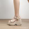 One Word with Sandals Women's 2026 Wedge Heels High Heels Black Apricot Large Size Women's Shoes Fat Feet Wide Feet Fat and Comfortable