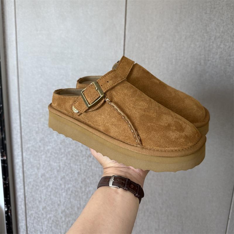 New metal buckle slippers women's snow boots leather outdoor leisure with bag head cowhide non-slip snow boots