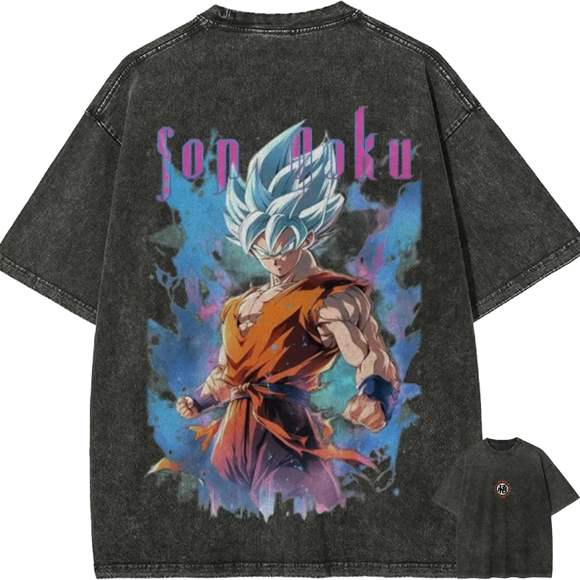 Dragon Ball Goku T Shirt Super Saiyan Blue Men Acid Wash Oversized Streetwear Anime SSGSS Cotton Vintage Gym Graphic Tee M