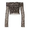 Long Sleeve Printed Leopard Print Top off-Shoulder Navel Leopard Print Print Top