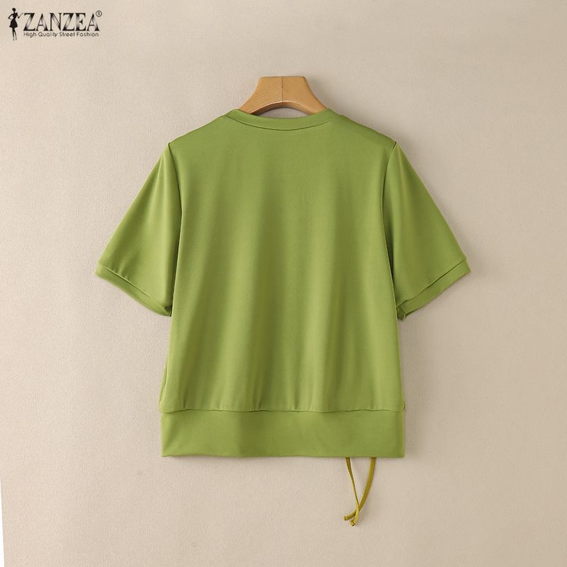 ZANZEA T-shirts décontractés pour femmes à col rond, coupe ample, manches courtes